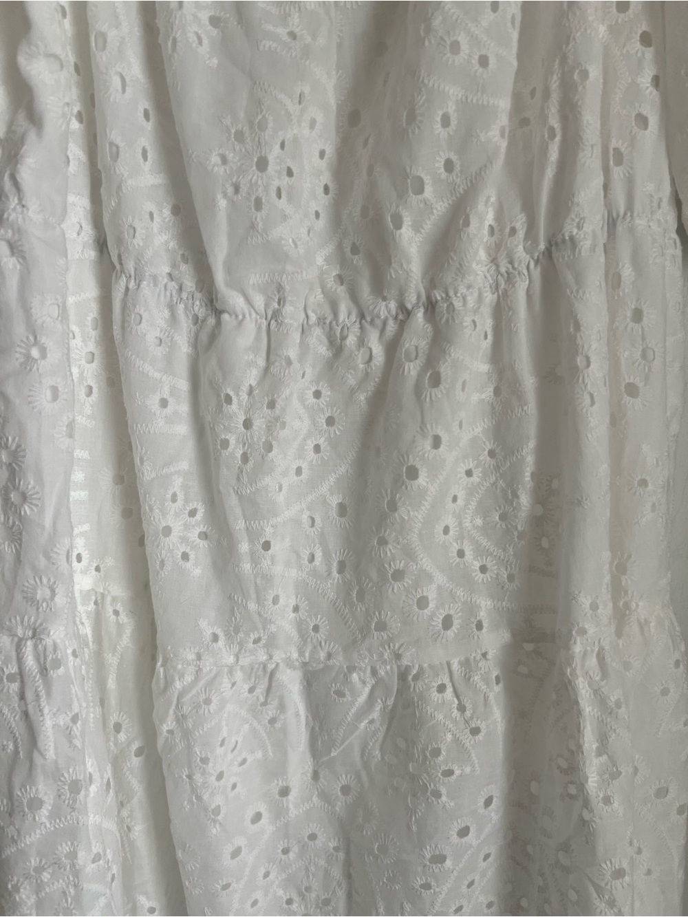 White Eyelet Midi Dress with Puff Sleeves - Picture 2 of 2